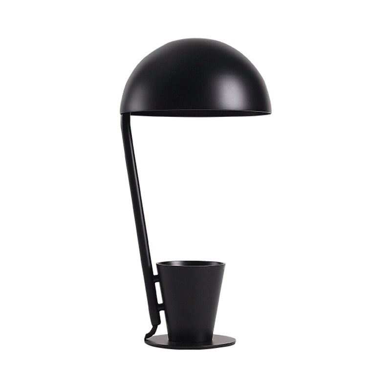 Dome Metallic Shade Desk Lamp Contemporary Style 1 Bulb Black/Gray Reading Book Light with Storage Cup Clearhalo 'Lamps' 'Table Lamps' Lighting' 169177