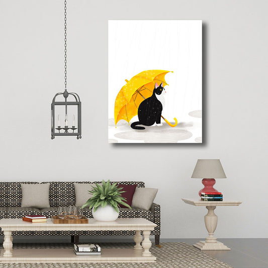 Cartoon Raining and Umbrella Canvas Light Color Home Wall Art Decor for Playroom Clearhalo 'Art Gallery' 'Canvas Art' 'Kids' Arts' 1691772