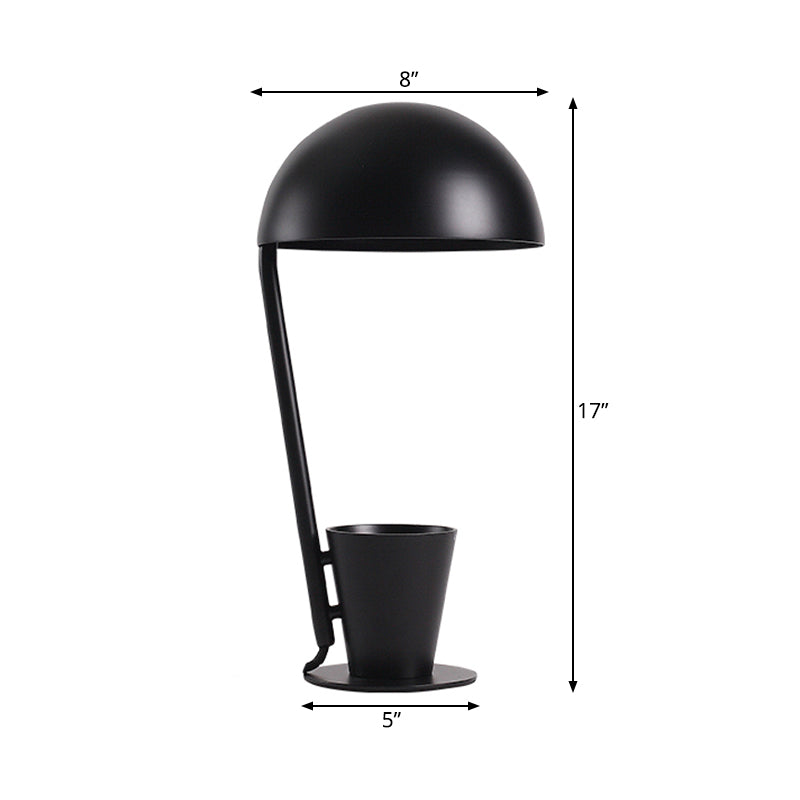 Dome Metallic Shade Desk Lamp Contemporary Style 1 Bulb Black/Gray Reading Book Light with Storage Cup Clearhalo 'Lamps' 'Table Lamps' Lighting' 169178