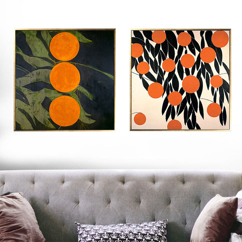 Scandinavian Style Leaves Pattern Art Canvas Orange Natural Botanical Wall Decor Orange Design 1 Clearhalo 'Arts' 'Canvas Art' 1691820