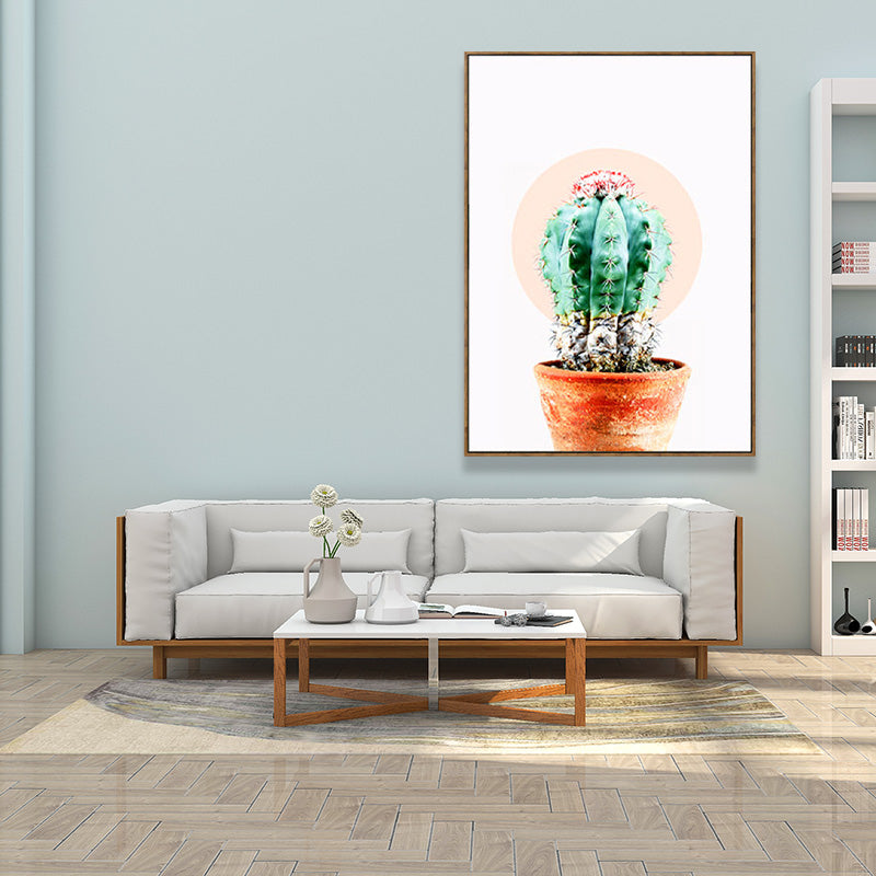 Minimalist Cactus Canvas Print Soft Color for Drawing Room Wall Art Decor, Multiple Size Options White Clearhalo 'Art Gallery' 'Canvas Art' 'Contemporary Art Gallery' 'Modern' Arts' 1691838