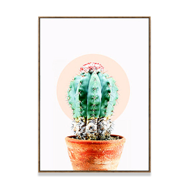 Minimalist Cactus Canvas Print Soft Color for Drawing Room Wall Art Decor, Multiple Size Options Clearhalo 'Art Gallery' 'Canvas Art' 'Contemporary Art Gallery' 'Modern' Arts' 1691841