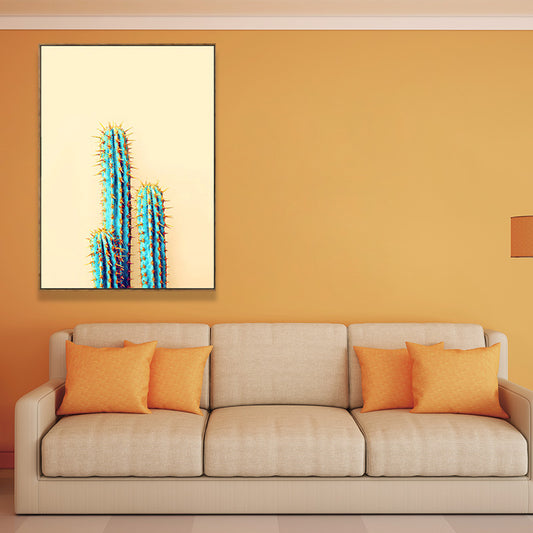 Minimalist Cactus Canvas Print Soft Color for Drawing Room Wall Art Decor, Multiple Size Options Yellow Clearhalo 'Art Gallery' 'Canvas Art' 'Contemporary Art Gallery' 'Modern' Arts' 1691845