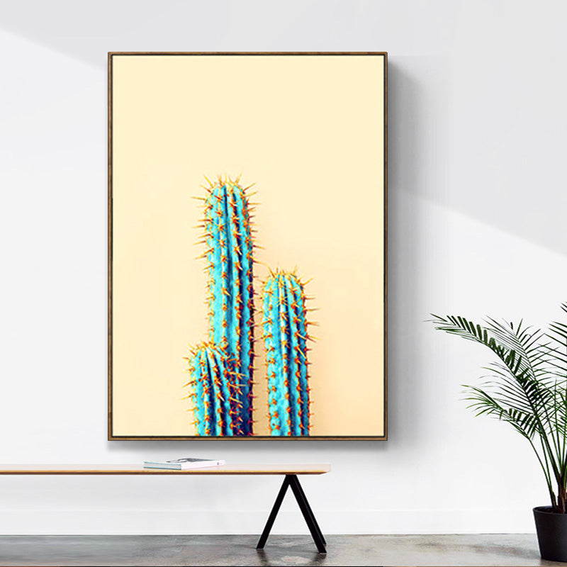 Minimalist Cactus Canvas Print Soft Color for Drawing Room Wall Art Decor, Multiple Size Options Clearhalo 'Art Gallery' 'Canvas Art' 'Contemporary Art Gallery' 'Modern' Arts' 1691847