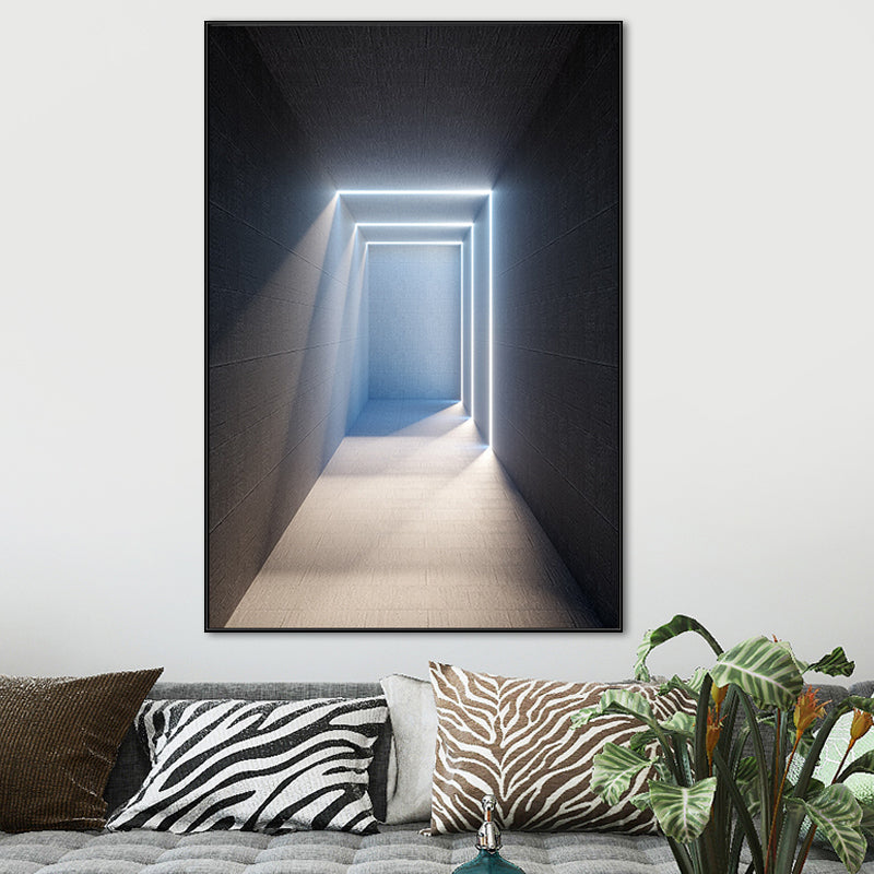 Dark Color Building Art Print Textured Scandinavian Living Room Canvas, Multiple Sizes Blue Clearhalo 'Arts' 'Canvas Art' 1691880