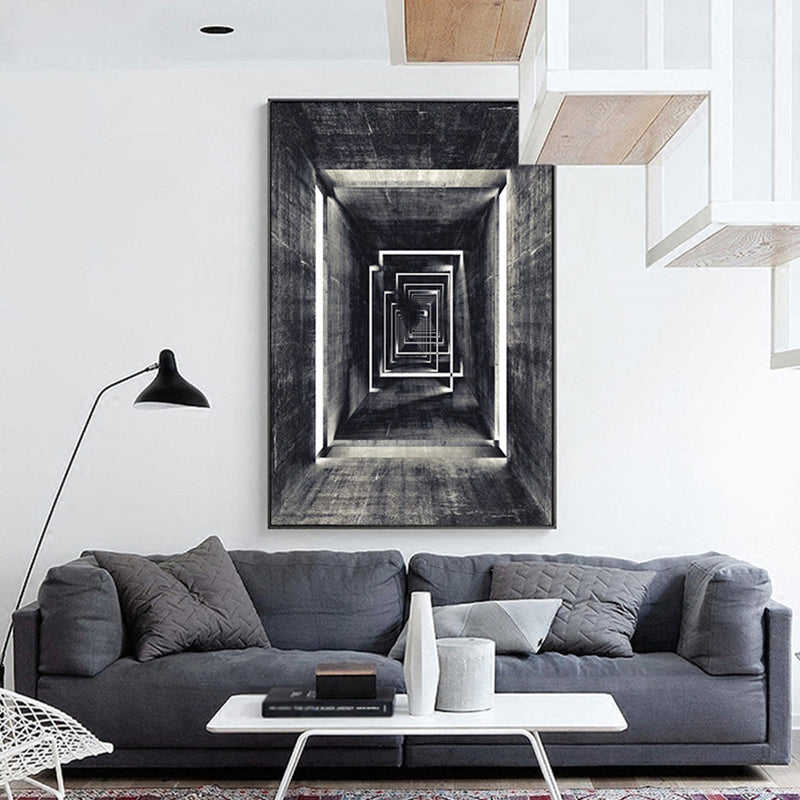 Dark Color Building Art Print Textured Scandinavian Living Room Canvas, Multiple Sizes Black Clearhalo 'Arts' 'Canvas Art' 1691887