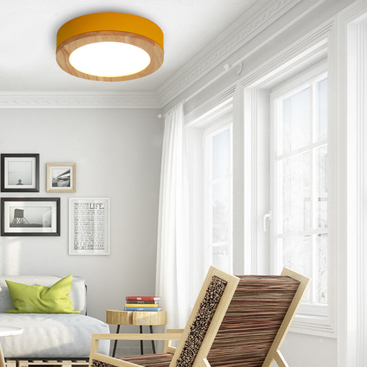 Drum Ceiling Light, Kids Flush Mount Light Fixture with Wood and Acrylic Shade for Bedroom Clearhalo 'Ceiling Lights' 'Close To Ceiling Lights' 'Close to ceiling' 'Flush mount' Lighting' 169249