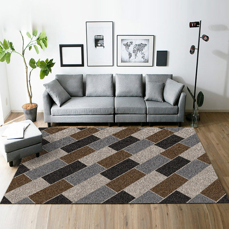 Casual Modern Rug in Blue and Grey Geometry Rectangle Triangle Pattern Rug Polyester Washable Carpet for Home Decor Brown Clearhalo 'Area Rug' 'Modern' 'Rugs' Rug' 1692557