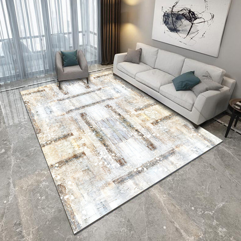 Modern Living Room Rug in Yellow and Blue Abstract Brushstroke Print Rug Polyester Machine Washable Area Rug Beige Clearhalo 'Area Rug' 'Modern' 'Rugs' Rug' 1692673