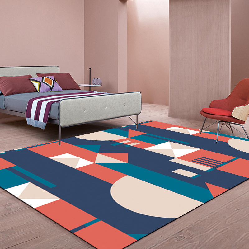 Orange and Blue Bedroom Rug Modern Color Block Pattern Area Rug Polyester Stain-Resistant Carpet Clearhalo 'Area Rug' 'Modern' 'Rugs' Rug' 1692716