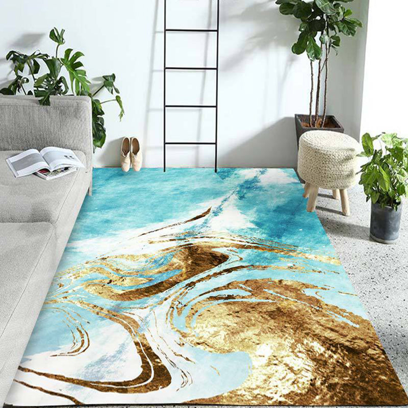 Blue and Gold Bedroom Rug Modern Abstract Pattern Area Rug Polyester Stain-Resistant Carpet Light Blue Clearhalo 'Area Rug' 'Modern' 'Rugs' Rug' 1692745