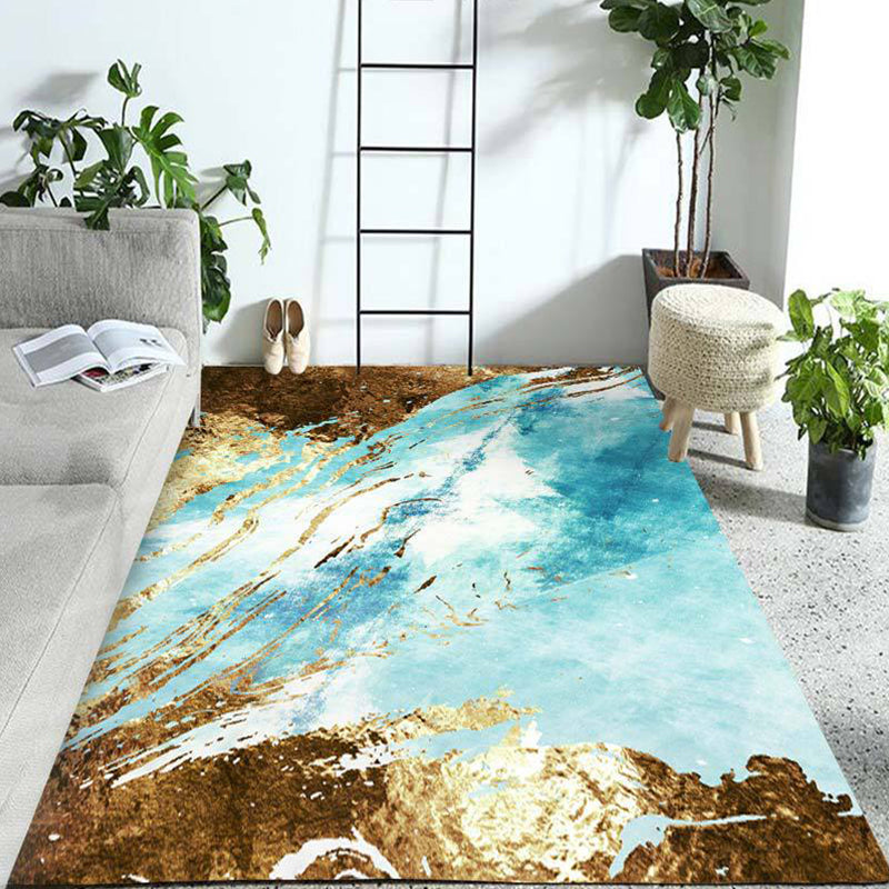 Blue and Gold Bedroom Rug Modern Abstract Pattern Area Rug Polyester Stain-Resistant Carpet Blue Clearhalo 'Area Rug' 'Modern' 'Rugs' Rug' 1692751