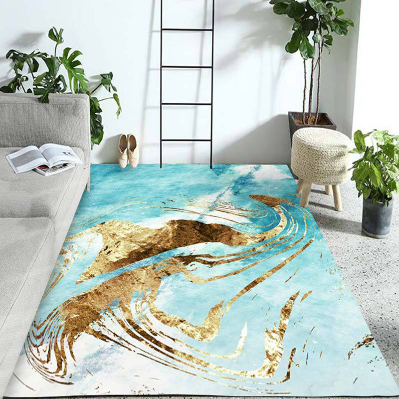 Blue and Gold Bedroom Rug Modern Abstract Pattern Area Rug Polyester Stain-Resistant Carpet White Clearhalo 'Area Rug' 'Modern' 'Rugs' Rug' 1692752