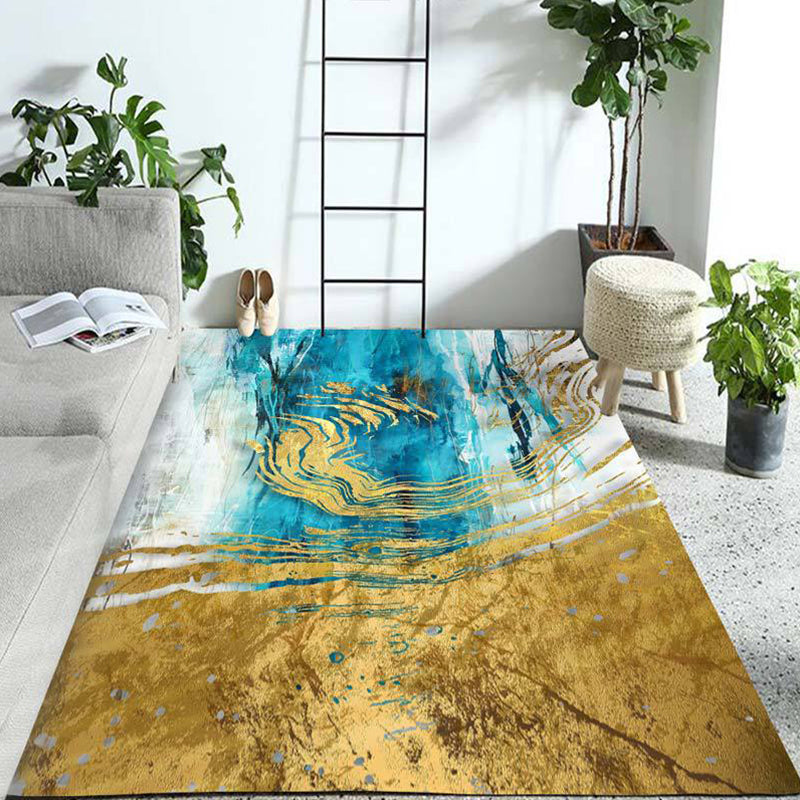 Blue and Gold Bedroom Rug Modern Abstract Pattern Area Rug Polyester Stain-Resistant Carpet Gold Clearhalo 'Area Rug' 'Modern' 'Rugs' Rug' 1692753