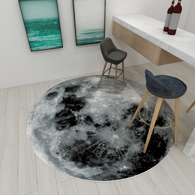 Scandinavian Modern Rug in Black and Grey Abstract Wood Grain Moon Pattern Rug Polyester Non-Slip Carpet for Home Decor Grey Clearhalo 'Area Rug' 'Modern' 'Rugs' Rug' 1692755