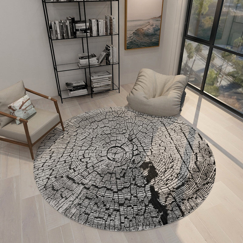 Scandinavian Modern Rug in Black and Grey Abstract Wood Grain Moon Pattern Rug Polyester Non-Slip Carpet for Home Decor White Clearhalo 'Area Rug' 'Modern' 'Rugs' Rug' 1692761