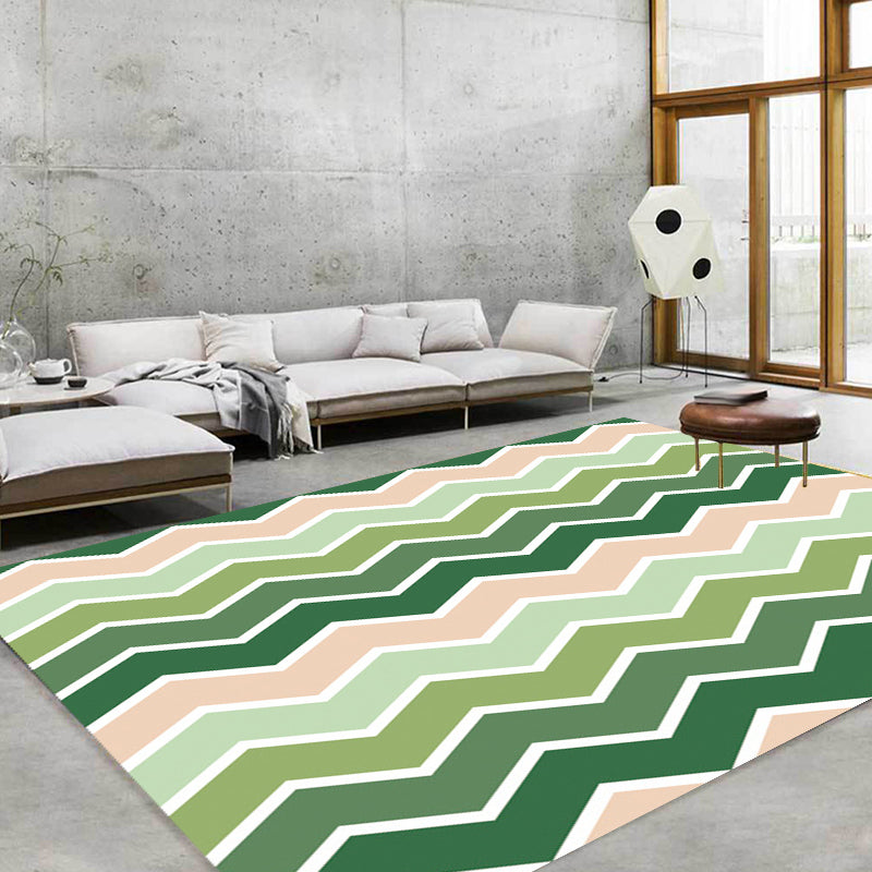 Green Bedroom Rug Modern Stripe Wave Pattern Area Rug Polyester Washable Non-Slip Backing Carpet Green Clearhalo 'Area Rug' 'Modern' 'Rugs' Rug' 1692772