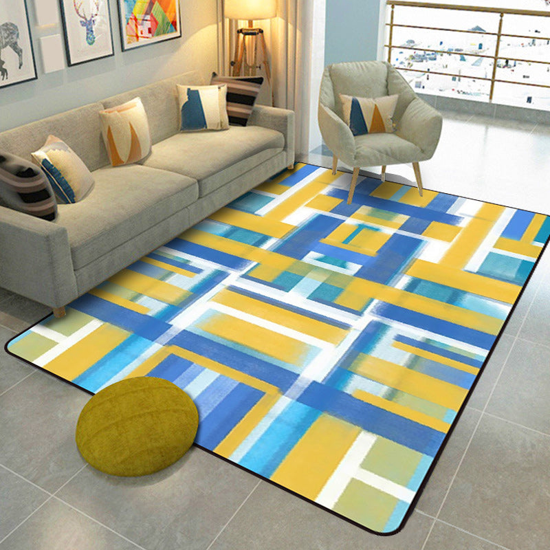 Casual Modern Rug in Black and Blue Abstract Rectangle Pattern Rug Polyester Pet Friendly Carpet for Home Decoration Blue Clearhalo 'Area Rug' 'Modern' 'Rugs' Rug' 1692789