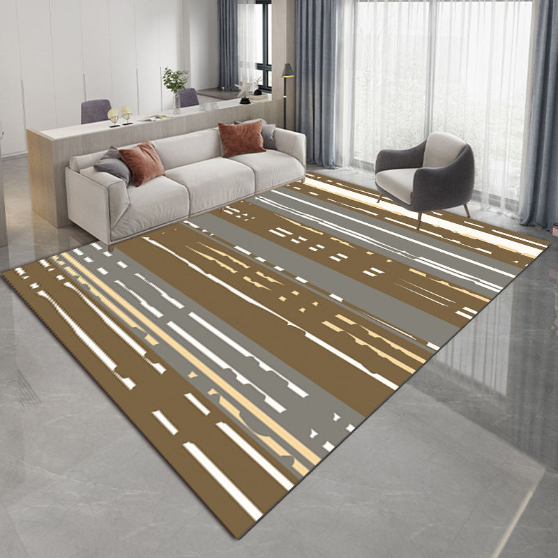 Nordic Modern Rug in Brown Abstract Stripes Pattern Rug Polyester Pet Friendly Carpet for Home Decoration Brown Clearhalo 'Area Rug' 'Modern' 'Rugs' Rug' 1692806