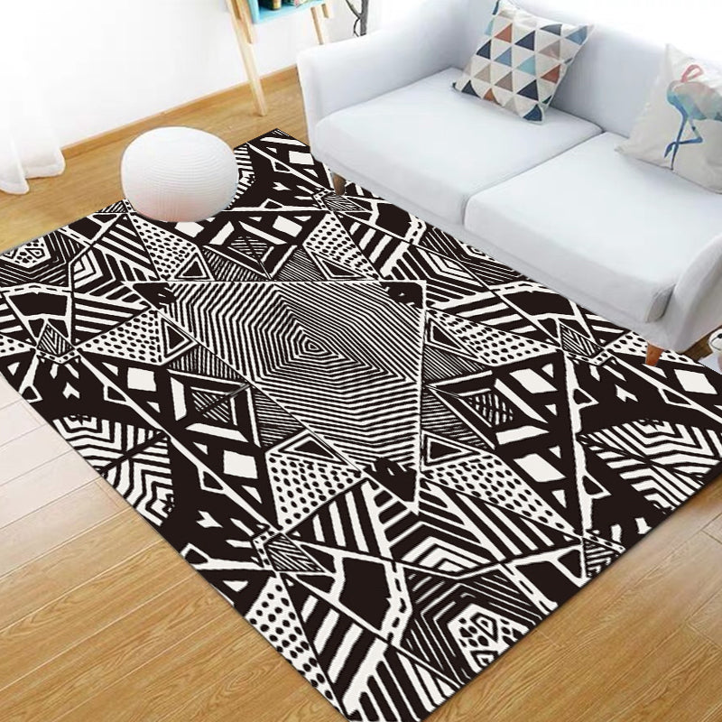 Nordic Modern Rug in Black Lines Dots Pattern Rug Polyester Machine Washable Carpet for Home Decoration Black Clearhalo 'Area Rug' 'Modern' 'Rugs' Rug' 1692822