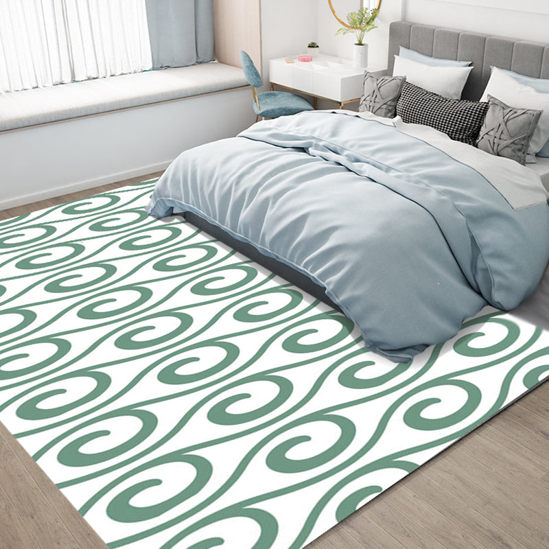 Modern Living Room Rug in White and Green Curved Line Print Rug Polyester Pet Friendly Area Rug Green Clearhalo 'Area Rug' 'Modern' 'Rugs' Rug' 1692830