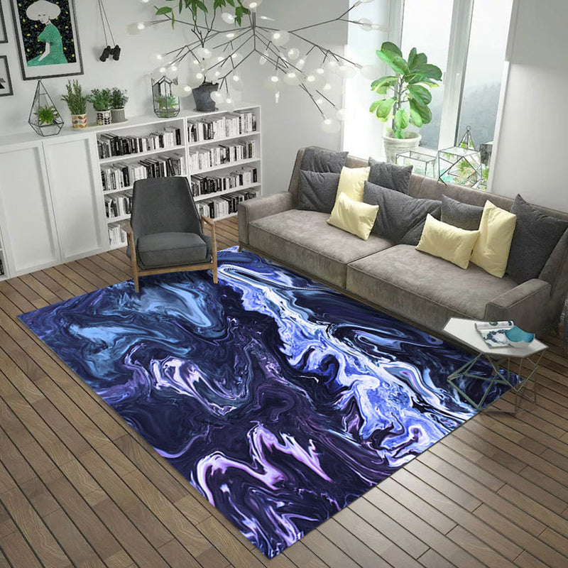 Modern Living Room Rug in Blue and Grey Abstract Oil Painting Print Rug Polyester Machine Washable Area Rug Dark Blue Clearhalo 'Area Rug' 'Modern' 'Rugs' Rug' 1692867