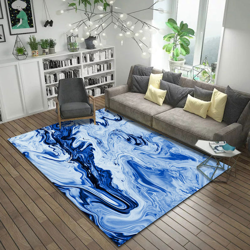 Modern Living Room Rug in Blue and Grey Abstract Oil Painting Print Rug Polyester Machine Washable Area Rug Light Blue Clearhalo 'Area Rug' 'Modern' 'Rugs' Rug' 1692876