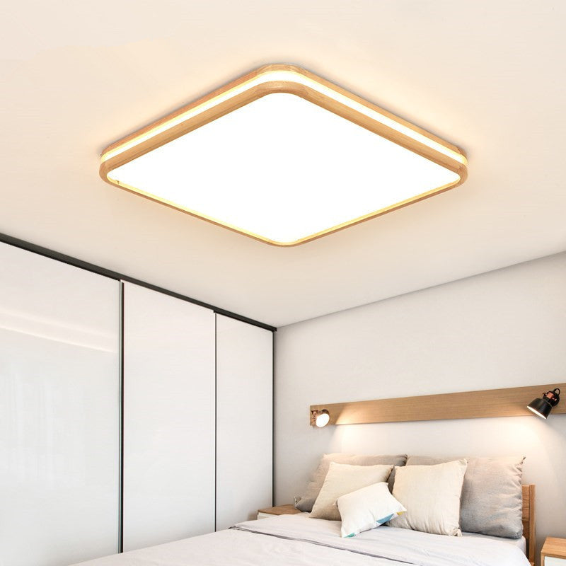 Slim Panel Square Ceiling Mount Light Wood Edge Simple Style 18/26 Inch Wide LED Ceiling Lamp in Beige Wood Clearhalo 'Ceiling Lights' 'Close To Ceiling Lights' 'Close to ceiling' 'Flush mount' Lighting' 169288