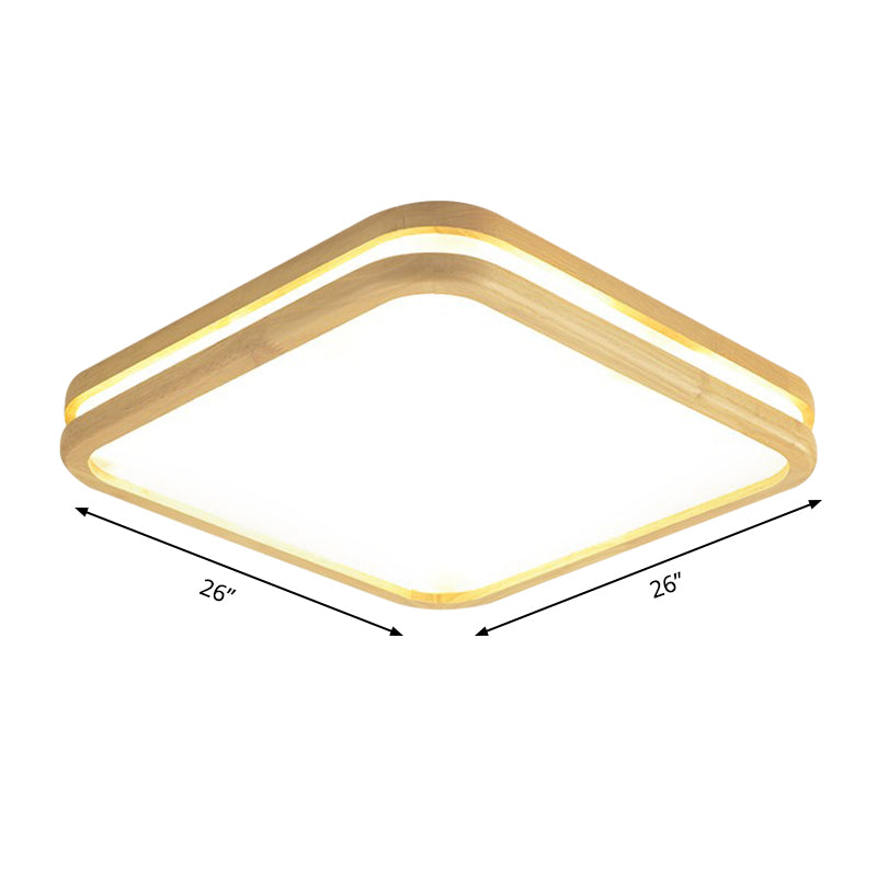 Slim Panel Square Ceiling Mount Light Wood Edge Simple Style 18/26 Inch Wide LED Ceiling Lamp in Beige Clearhalo 'Ceiling Lights' 'Close To Ceiling Lights' 'Close to ceiling' 'Flush mount' Lighting' 169291