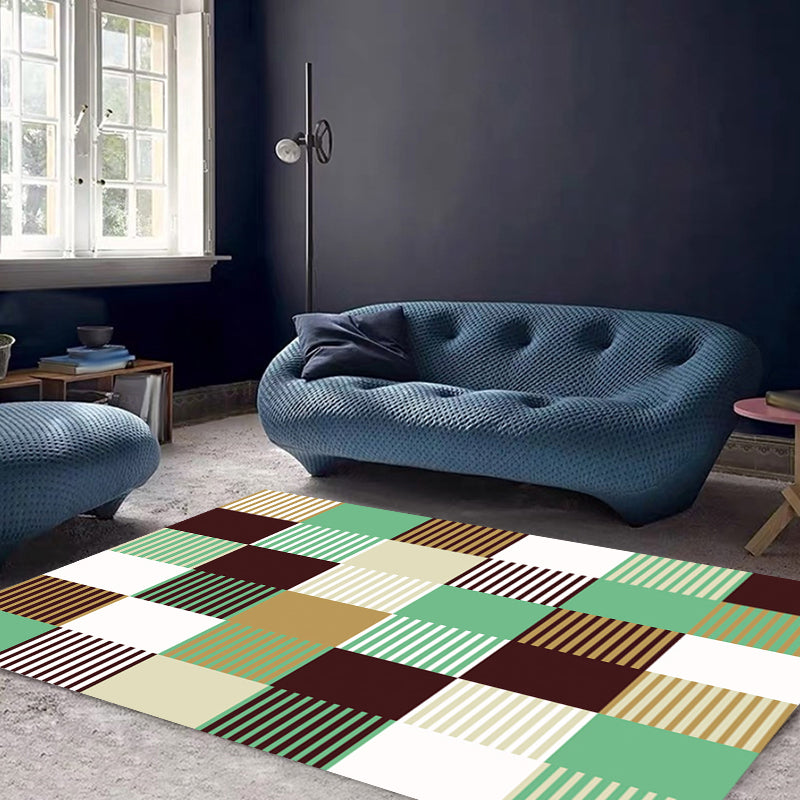 Modern Living Room Rug in Green and Pink Plaid Stripe Print Rug Polyester Machine Washable Area Rug Green Clearhalo 'Area Rug' 'Modern' 'Rugs' Rug' 1692915