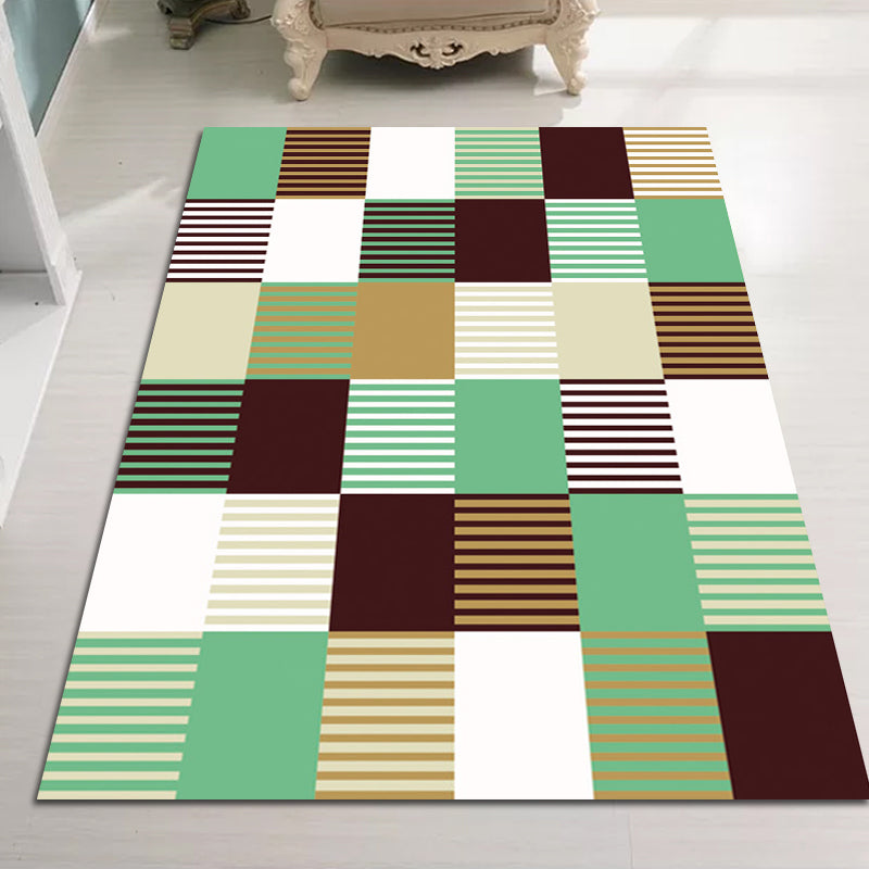 Modern Living Room Rug in Green and Pink Plaid Stripe Print Rug Polyester Machine Washable Area Rug Clearhalo 'Area Rug' 'Modern' 'Rugs' Rug' 1692916