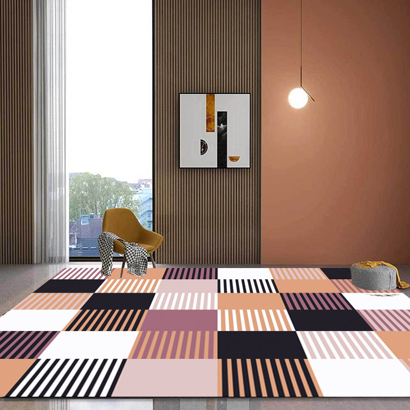 Modern Living Room Rug in Green and Pink Plaid Stripe Print Rug Polyester Machine Washable Area Rug Brown Clearhalo 'Area Rug' 'Modern' 'Rugs' Rug' 1692923