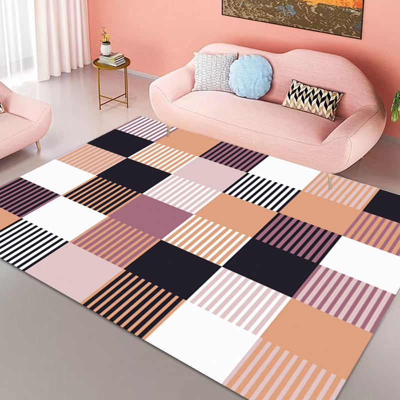 Modern Living Room Rug in Green and Pink Plaid Stripe Print Rug Polyester Machine Washable Area Rug Clearhalo 'Area Rug' 'Modern' 'Rugs' Rug' 1692924