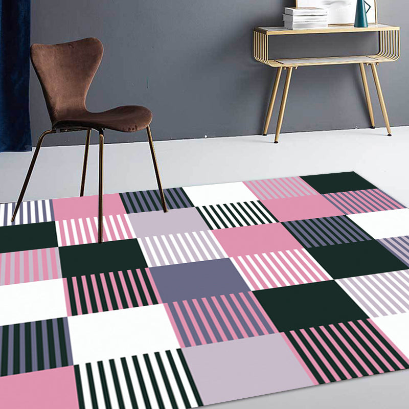 Modern Living Room Rug in Green and Pink Plaid Stripe Print Rug Polyester Machine Washable Area Rug Red Clearhalo 'Area Rug' 'Modern' 'Rugs' Rug' 1692926