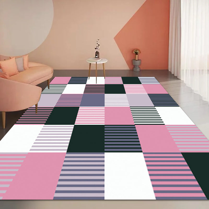 Modern Living Room Rug in Green and Pink Plaid Stripe Print Rug Polyester Machine Washable Area Rug Clearhalo 'Area Rug' 'Modern' 'Rugs' Rug' 1692927