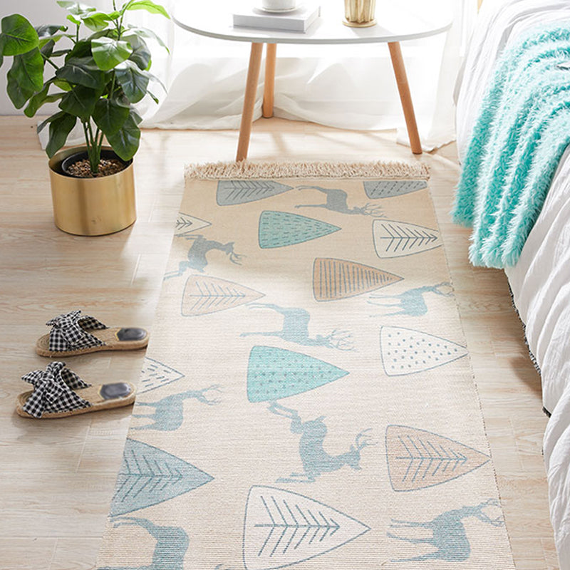 Unique Kids Rug in Ivory Animal Deer Tree Pattern Rug Cotton and Linen Washable Fringe Carpet for Children's Room Clearhalo 'Area Rug' 'Rug' 1692933