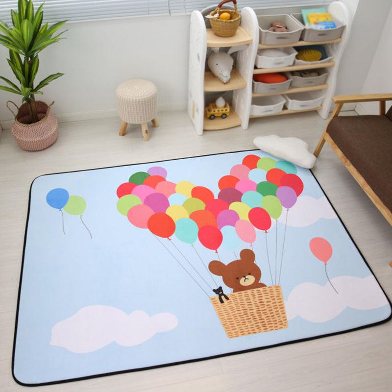 Kids Child's Room Rug in Blue and Yellow Fairy Tales Castle Balloon Fireworks Print Rug Woolen Pet Friendly Area Rug Light Blue 4'11" x 6'7" Clearhalo 'Area Rug' 'Rug' 1692948