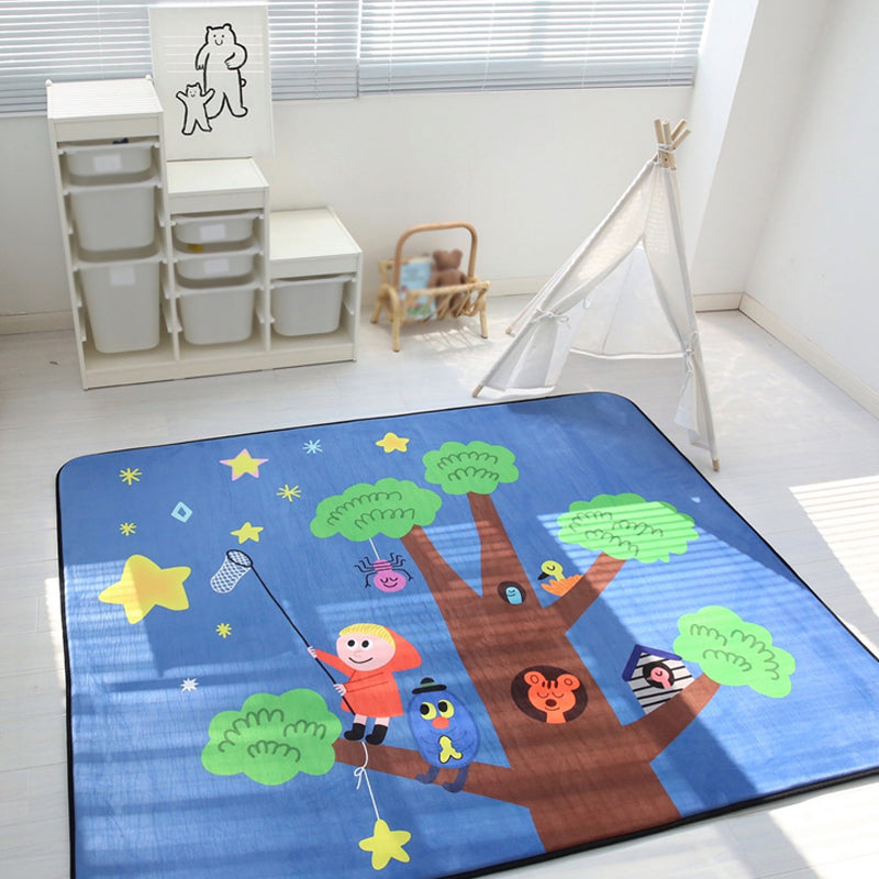 Kids Child's Room Rug in Blue and Yellow Fairy Tales Castle Balloon Fireworks Print Rug Woolen Pet Friendly Area Rug Green 4'11" x 6'7" Clearhalo 'Area Rug' 'Rug' 1692951