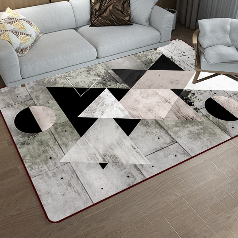 Grey Bedroom Rug Modern Color Block Geometry Pattern Area Rug Polyester Anti-Slip Backing Carpet Grey Clearhalo 'Area Rug' 'Modern' 'Rugs' Rug' 1692966