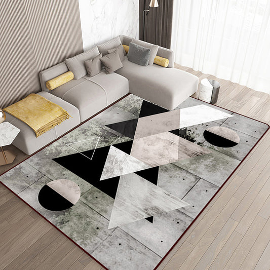 Grey Bedroom Rug Modern Color Block Geometry Pattern Area Rug Polyester Anti-Slip Backing Carpet Clearhalo 'Area Rug' 'Modern' 'Rugs' Rug' 1692967