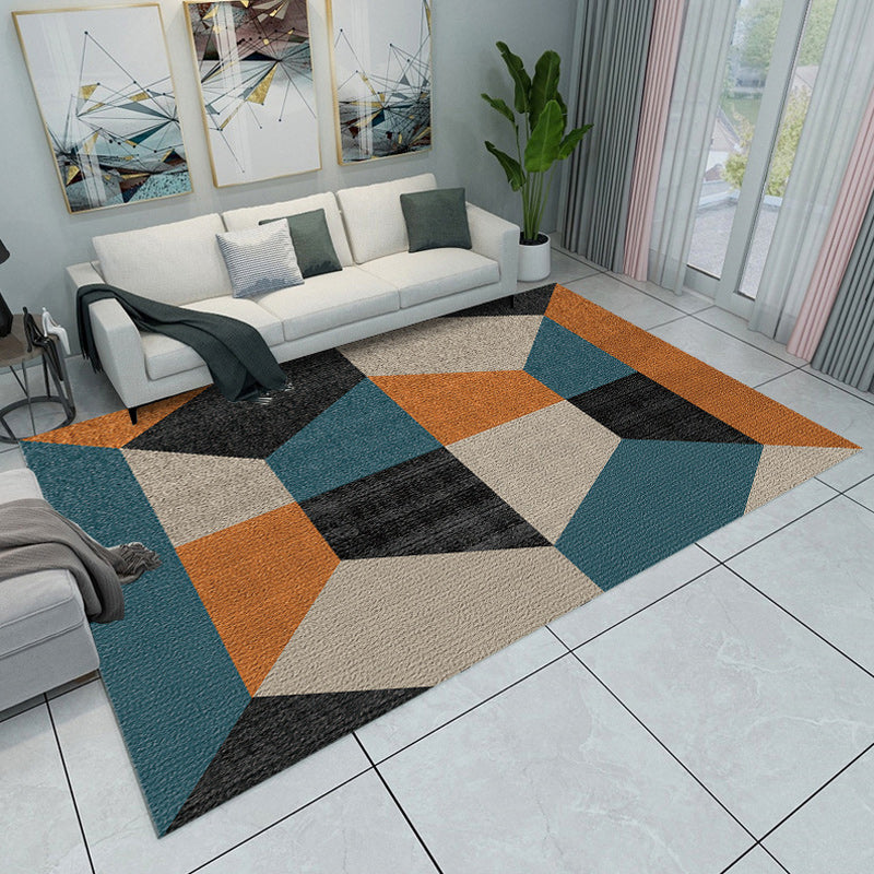 Modern Living Room Rug Multicolored Color Block Geometry Print Rug Polyester Machine Washable Area Rug Blue Clearhalo 'Area Rug' 'Modern' 'Rugs' Rug' 1692981