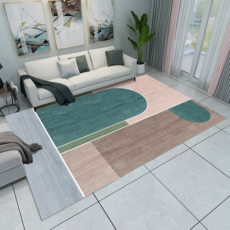 Modern Living Room Rug Multicolored Color Block Geometry Print Rug Polyester Machine Washable Area Rug Green Clearhalo 'Area Rug' 'Modern' 'Rugs' Rug' 1692982