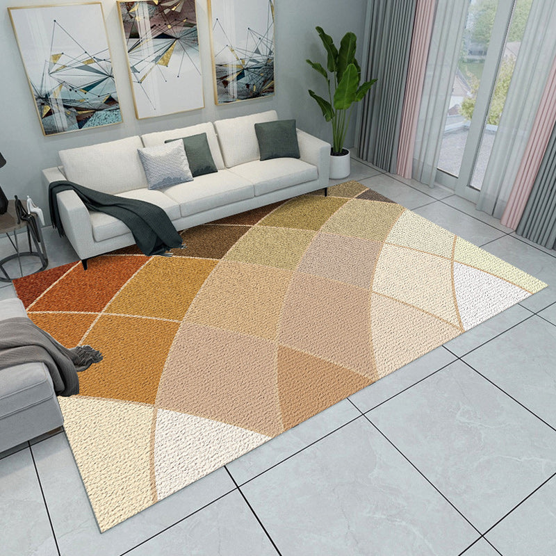 Modern Living Room Rug Multicolored Color Block Geometry Print Rug Polyester Machine Washable Area Rug Brown Clearhalo 'Area Rug' 'Modern' 'Rugs' Rug' 1692983