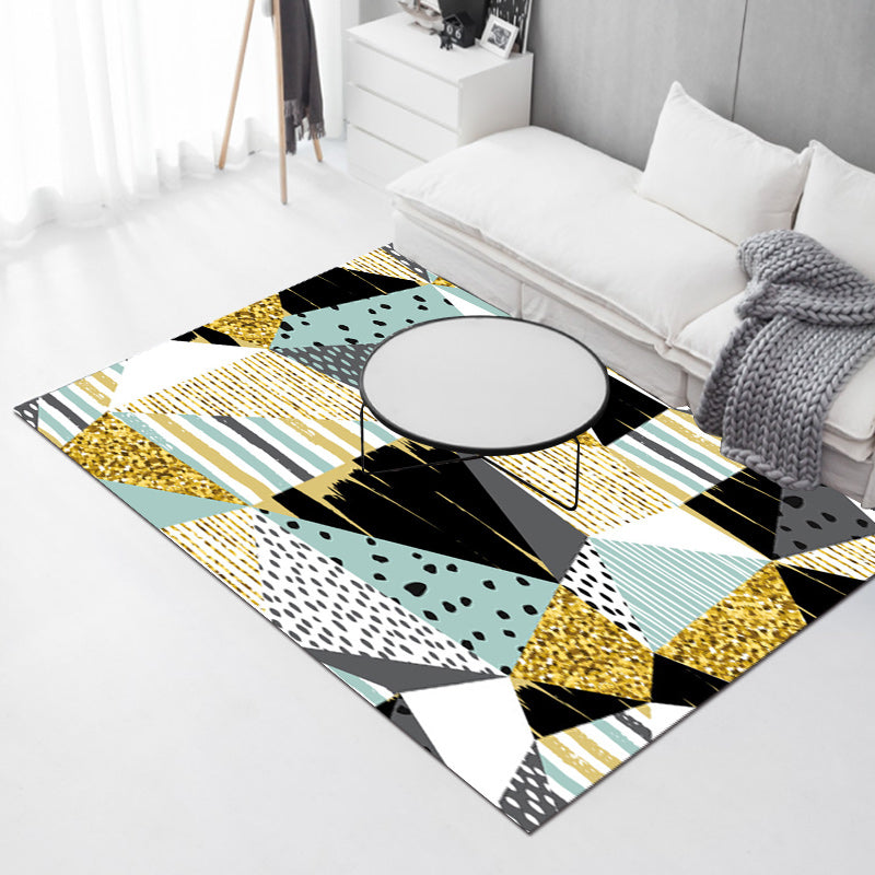 Blue and Yellow Bedroom Rug Modern Color Block Stripe Pattern Area Rug Polyester Stain-Resistant Carpet Clearhalo 'Area Rug' 'Modern' 'Rugs' Rug' 1692985