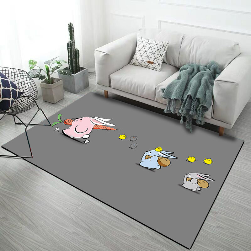 Stylish Kids Rug in Pink and Grey Animal Unicorn Rabbit Dog Pattern Rug Polyester Non-Slip Carpet for Children's Room Grey Clearhalo 'Area Rug' 'Rug' 1693246