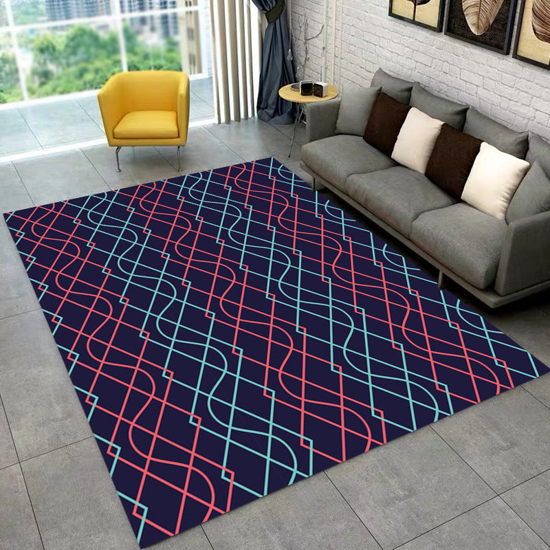 Black Bedroom Rug Modern Geometry Diamond Curved Line Pattern Area Rug Polyester Washable Carpet Red Clearhalo 'Area Rug' 'Modern' 'Rugs' Rug' 1693266