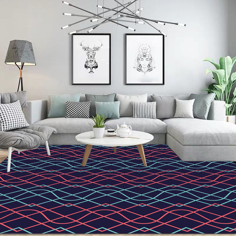 Black Bedroom Rug Modern Geometry Diamond Curved Line Pattern Area Rug Polyester Washable Carpet Clearhalo 'Area Rug' 'Modern' 'Rugs' Rug' 1693267