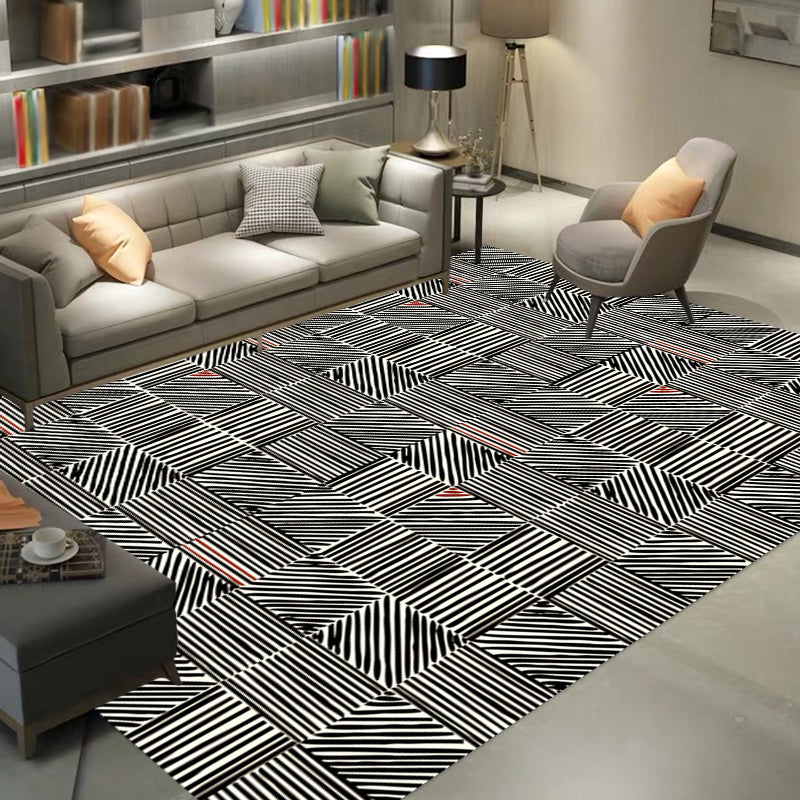 Modern Living Room Rug in Black Stripes Print Rug Polyester Anti-Slip Backing Area Rug Black Clearhalo 'Area Rug' 'Modern' 'Rugs' Rug' 1693274