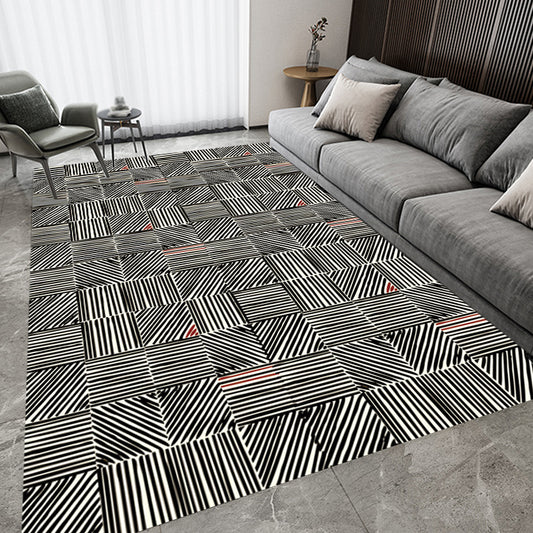 Modern Living Room Rug in Black Stripes Print Rug Polyester Anti-Slip Backing Area Rug Clearhalo 'Area Rug' 'Modern' 'Rugs' Rug' 1693275