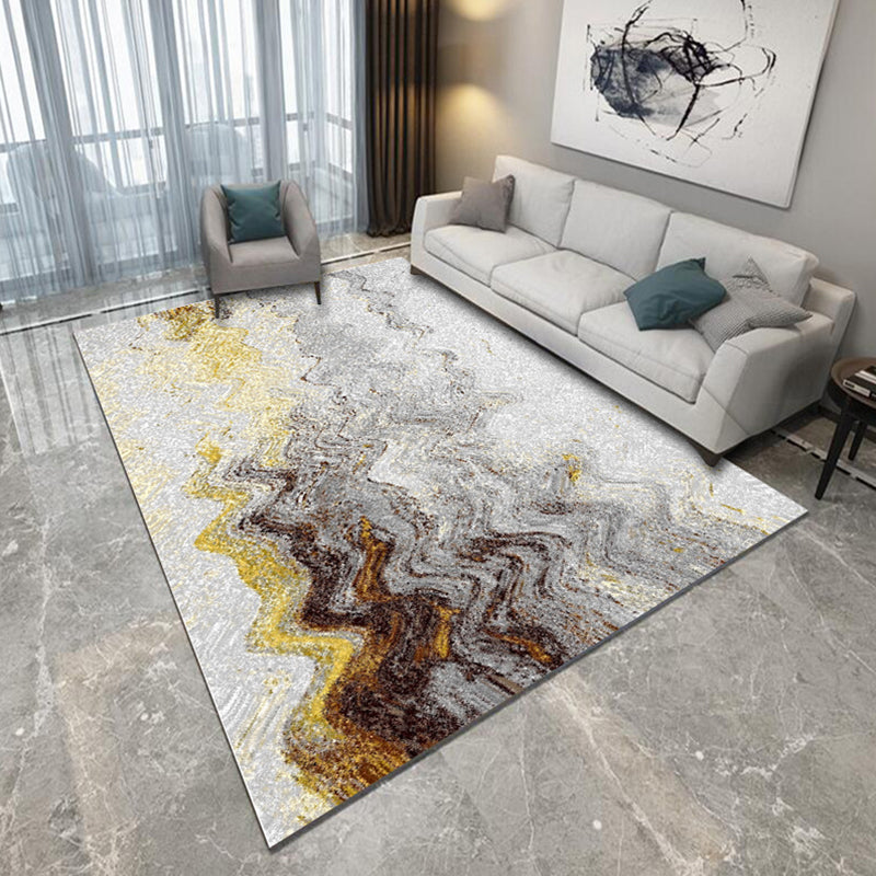 Blue and Grey Bedroom Rug Modern Abstract Brushstroke Painting Pattern Area Rug Polyester Pet Friendly Carpet Gold Clearhalo 'Area Rug' 'Modern' 'Rugs' Rug' 1693297